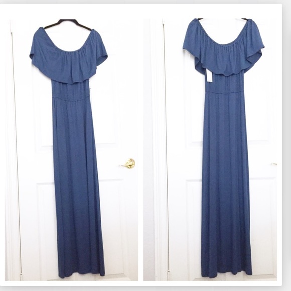 NWT Ella Moss Blue Off The Shoulder Maxi Dress - Picture 3 of 7
